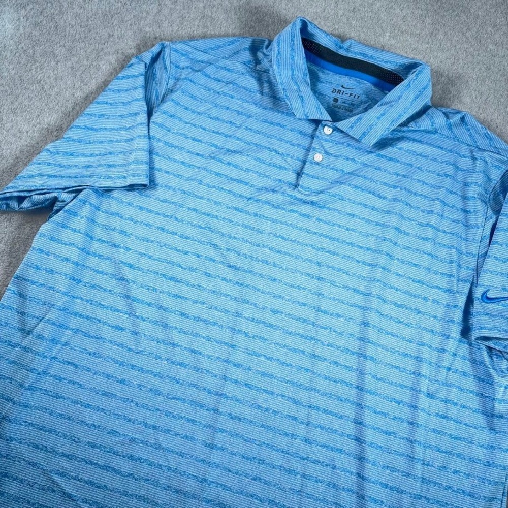 Nike Golf Polo Shirt Mens XXL Blue Striped Dri-FIT Short Sleeve Performance